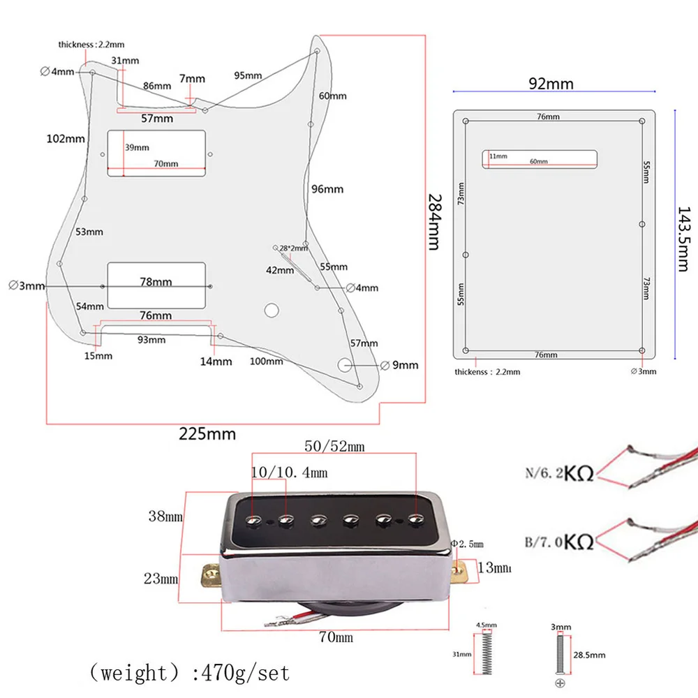 

Guitar Pickguard Double Pickups Size Prewired 3Ply Electric Guitar Pickup Humbuckers Protector Board (White)