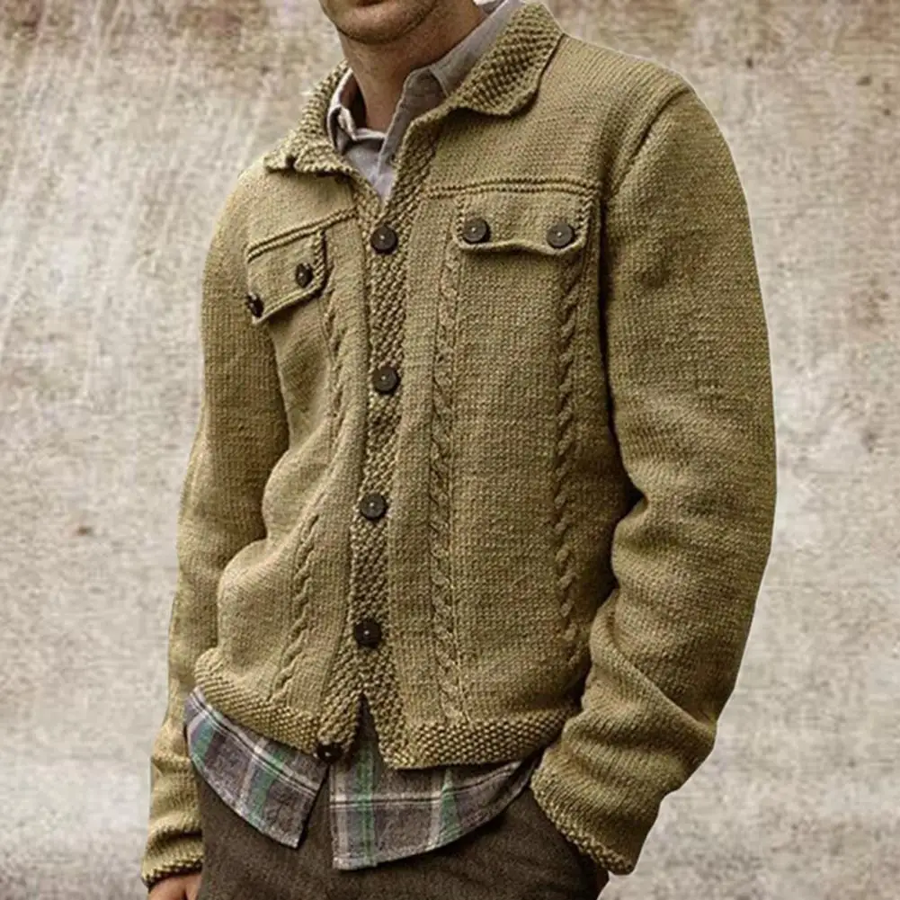 

Men Sweater Multi-Button Long Sleeve Breathable Solid Color Men Knitted Cardigan for Home