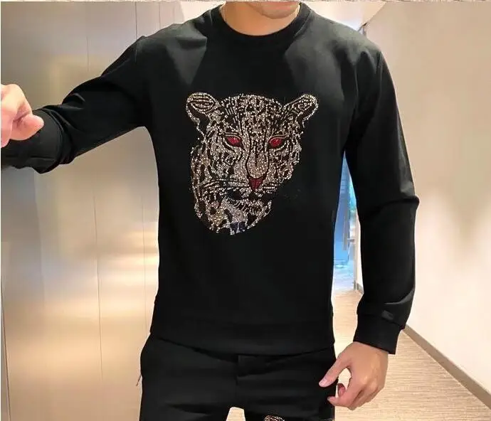 

Hip Hop Rhinestone Hoodie O-neck long Sleeve Pullovers Sweatshirt Clothing 2021 new