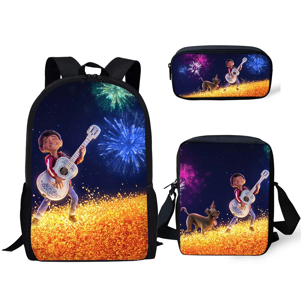 HaoYun 3PCs/Set Children Backpack COCO Music Skull Pattern Kids School Bags Cartoon Design Teenagers Book-Bag Mochila Rucksack