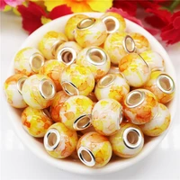 20pcs 16mm big round marble flower smooth furface large hole spacer beads murano charms fit pandora bracelet diy women jewelry