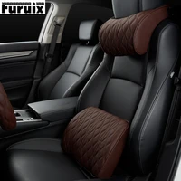 new memory foam car headrest pillow leather embroidered seat supports sets back cushion adjustment auto neck rest lumbar pillows