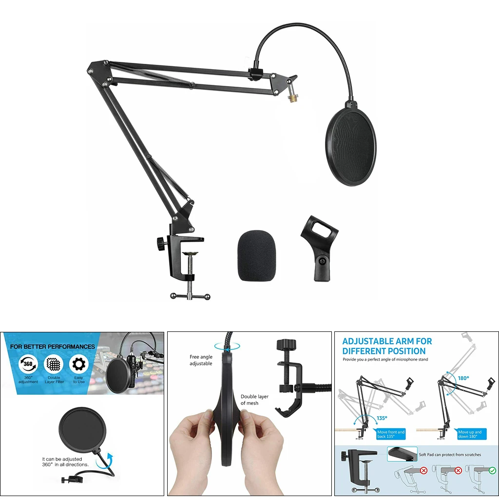 

Microphone Stand Adjustable Boom Scissor Mic Stand Filter