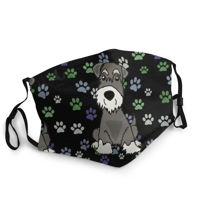 

Cute Miniature Schnauzer Dog And Paw Prints Art Mouth Face Mask Unisex Adult Mask Anti Haze Dust Protection Respirator Muffle