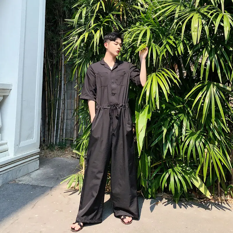 Комбинезон с завышенной талией свободные широкие в ноге штаны модный спортивный