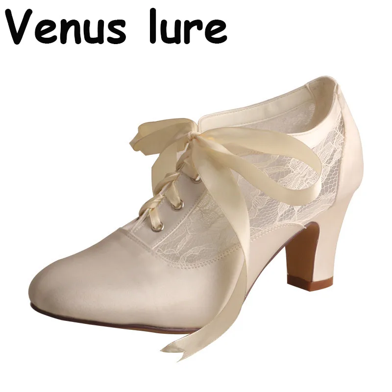 Block Heels for Ladies Wedding Shoes Womens Ivory White Bridal Boot 7.5CM