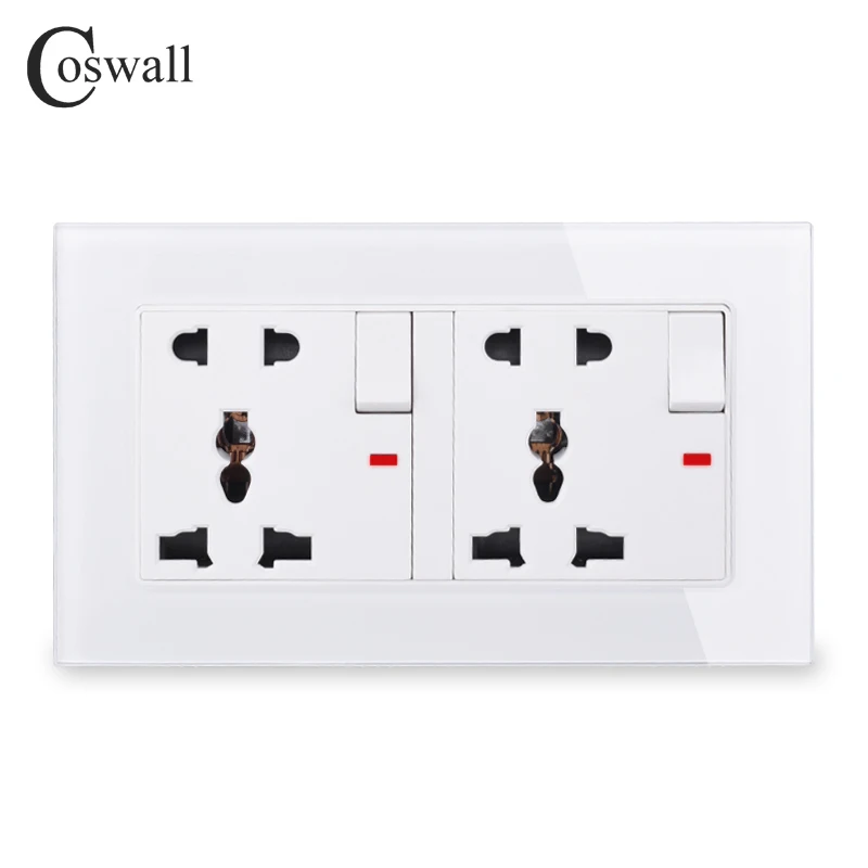 Стеклянная панель COSWALL 2 Gang 13A универсальная Коммутируемая розетка с 5 отверстиями