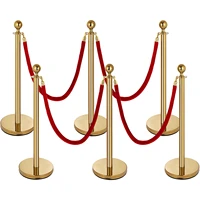 vevor 6pcs red velvet rope stanchion gold posts crowd control queue line barrier for party theaters supplies red carpet events