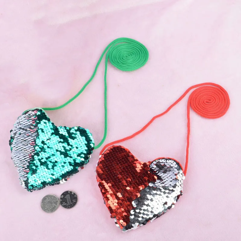 Сумки с блестками для девочек Легкая сумка в форме сердца Модный Цветной милый
