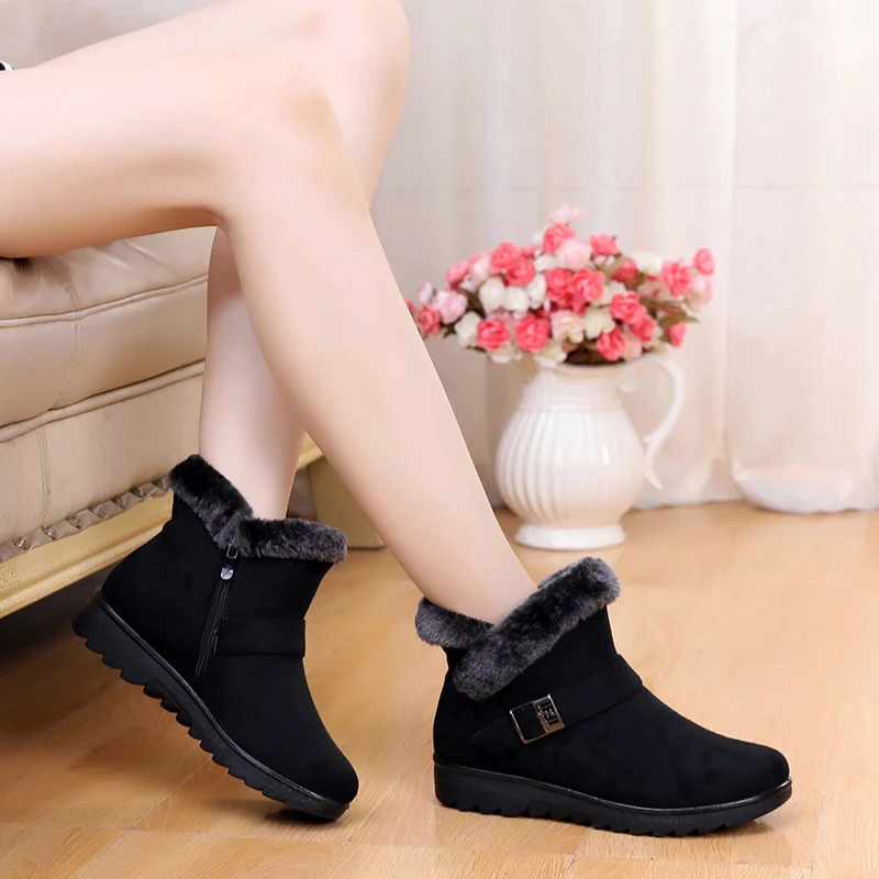 Women Snow Boots Warm Short Fur Plush Winter Ankle Boot Plus Size Platform Ladies Suede Zip Shoes Female Comfort Drop Shipping | Обувь