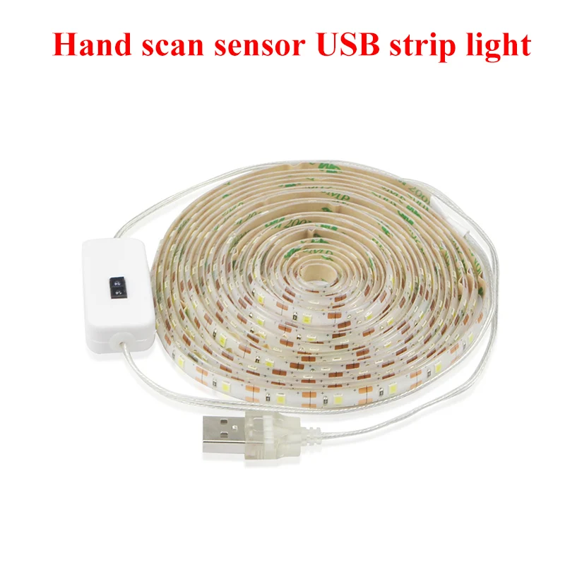 with sensor switch USB Ручной сканирующий датчик движения светодиодный светильник для шкафа белый/теплый белый 1 м-5 м кухонная лампа Светодиодная лента для спальни прикроватная лента - Цвет: with sensor switch