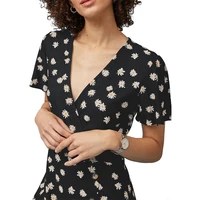 shylol women casual dress black floral short sleeve v neck mini skirt club party dress summer new style