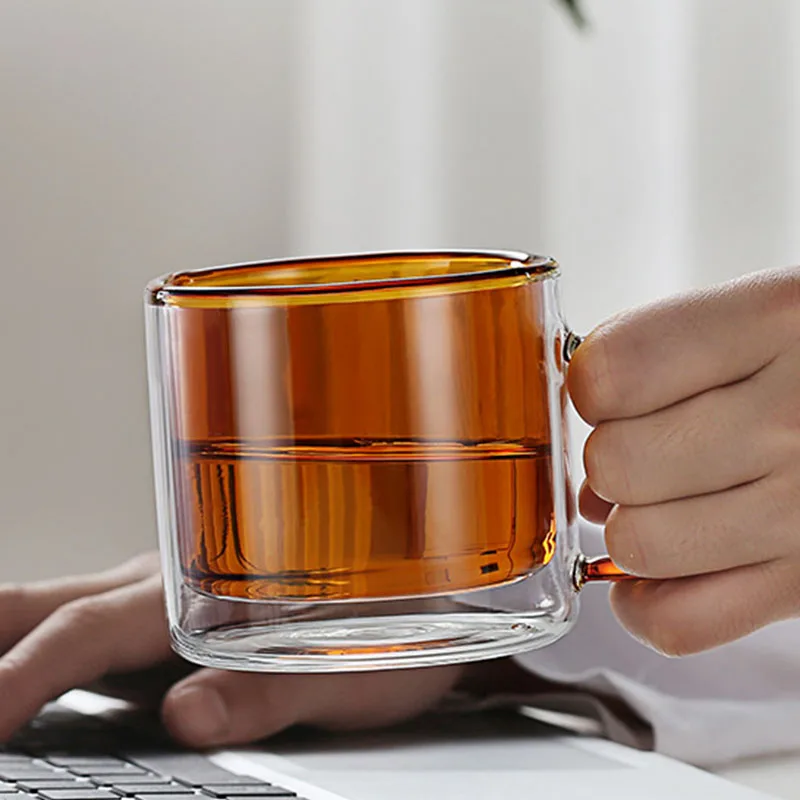 

250ml Double-layer Glass Mug Cup With Handle Heatproof Colorful Coffee Juice Milk Water Cups Tea Creative Mug Wine Glasses Home