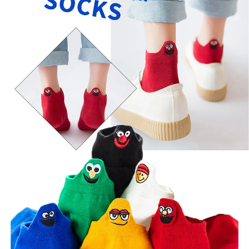 

1 Pair of Women's Socks Funny Happy Candy Color Fashion Trend Personality Embroidery Expression Breathable Ankle Socks