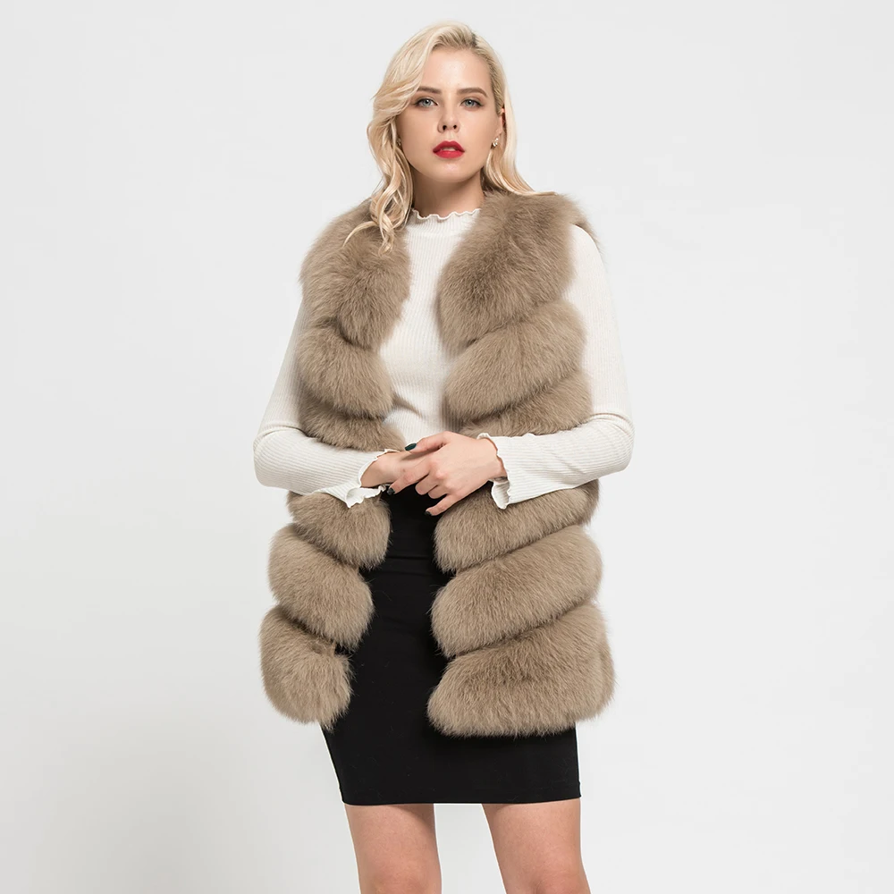 Jancoco Max, новинка, Длинный жилет из натурального Лисьего меха, Осень-зима, теплый, 6 рядов, жилет, женский, Повседневный, мягкий, жилет, высокое качество, S7167