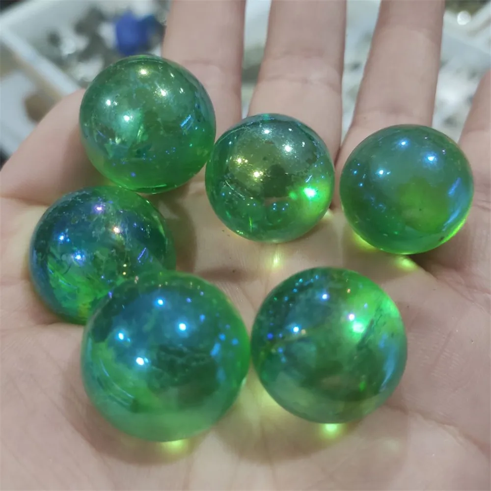 

Оптовая продажа, 2 см, 5-10 шт., зеленые титановые гальванические кварцевые Хрустальные шарики, магнитные кристаллы