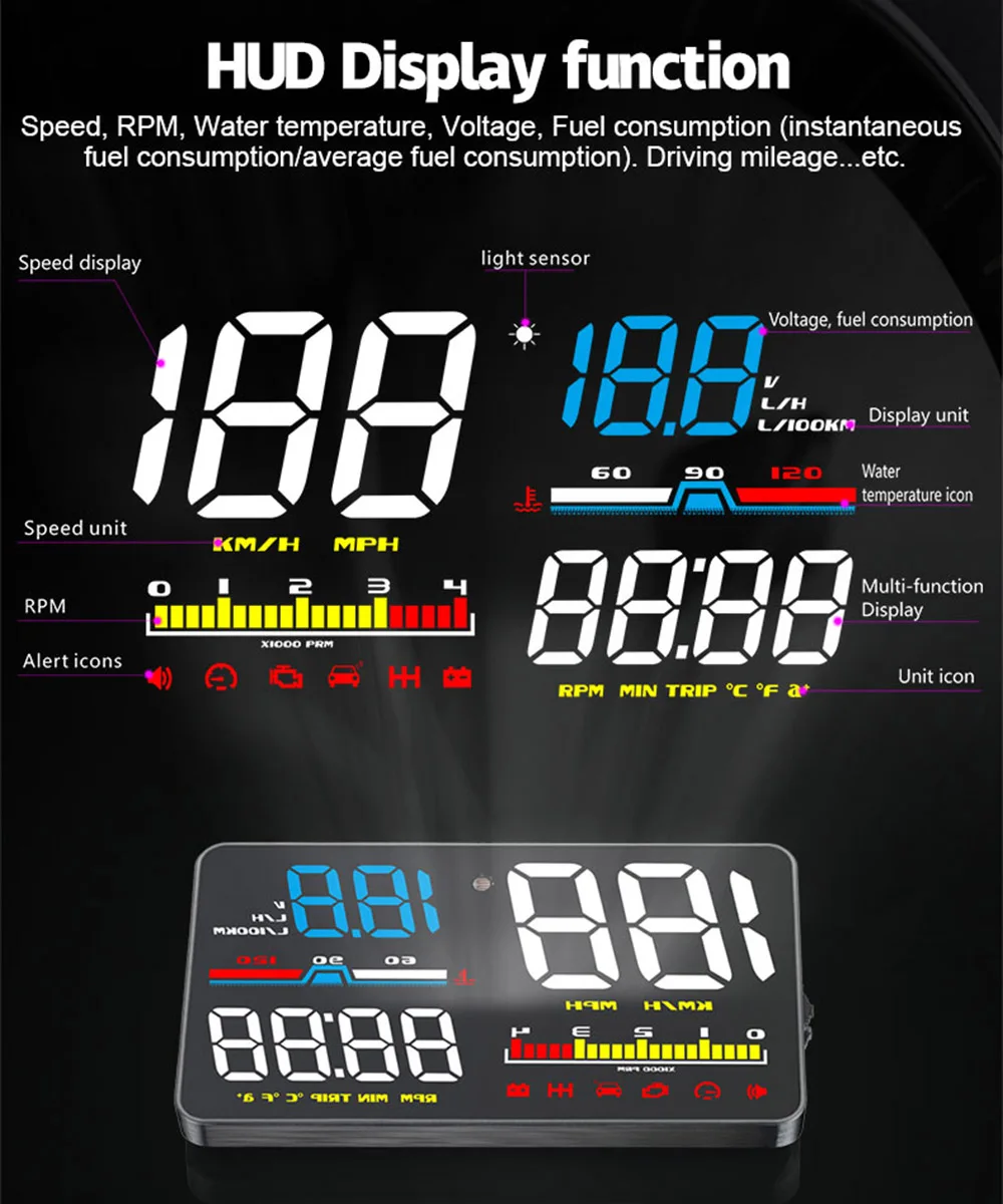 D5 5 &quotАвтомобильный HUD OBD дисплей цифровой скорости лобового стекла проектор