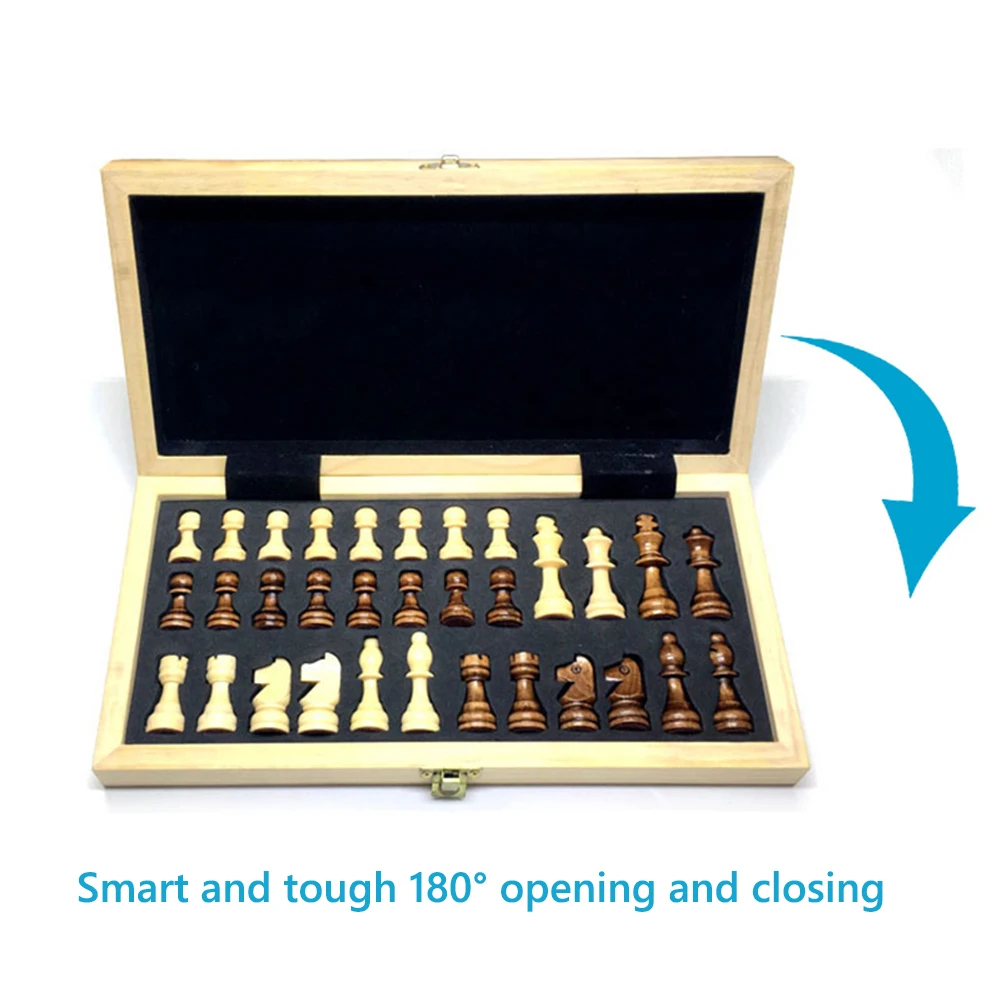 

Folding Wooden Chess Set Portable Board Games Leisure Educational Puzzle Toys for Children Kids Adults Training