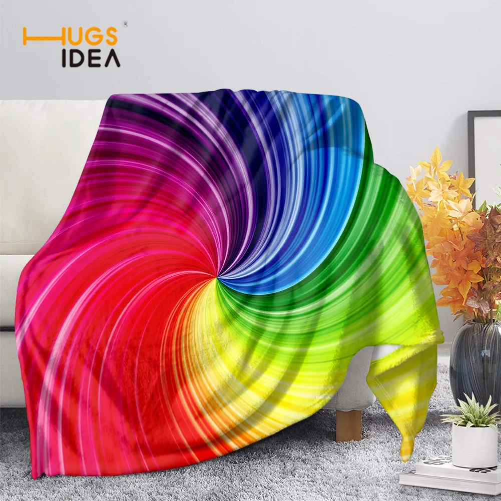 

HUGSIDEA Creative Colorful Rainbow Print Bedding Sheet Fleece Blankets Adult Sofa Nap Knee Shawl Kepp Warm Covers Picnic Blanket