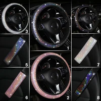 universal bling car steering wheel cover pu leather auto gear shift knob shifter seat belt guard protective case accessories