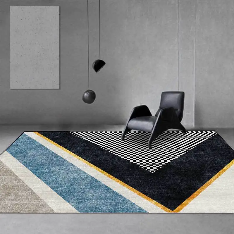 

Fashion, modern and simple geometry, blue, grey and black plaid, living room, bedroom, bedside carpet, floor mat customization