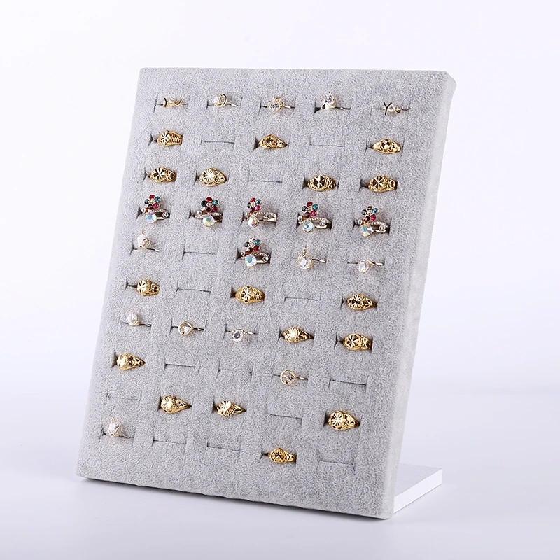

Fashion Ring Jewelry Display Stand Velvet Gray Black Jewelry Organizer Box Storage 50 Ring Holes Display Stand Store Decor Gift