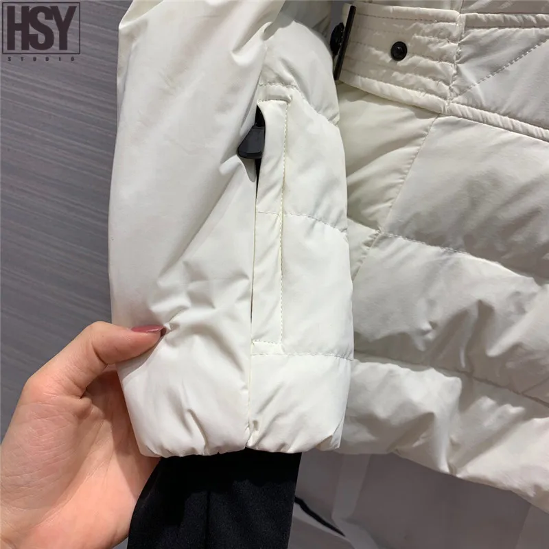 【HSY】 Осень Зима женский пуховик Белый Лисий меховой воротник 90% белый гусиный пух уличная Лыжная Талия пуховик черный/whi