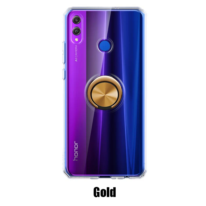 Для huawei Honor 8X чехол Honor8X бизнес с кольцом для пальцев магнетизм держатель прозрачный чехол для huawei Honor 8X чехол для телефона - Цвет: Золотой