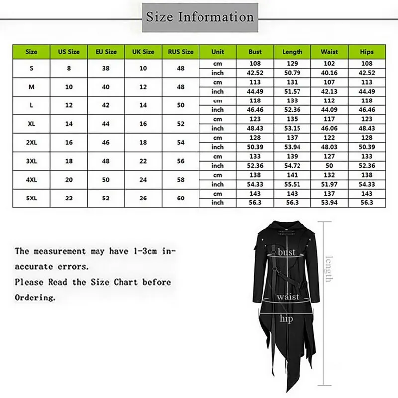 

Cosplay Medieval Clothing Men Jacket Top Long Prince Knight Soldier Uniform Black Cool Coat Casual Fashion Halloween Costume Top