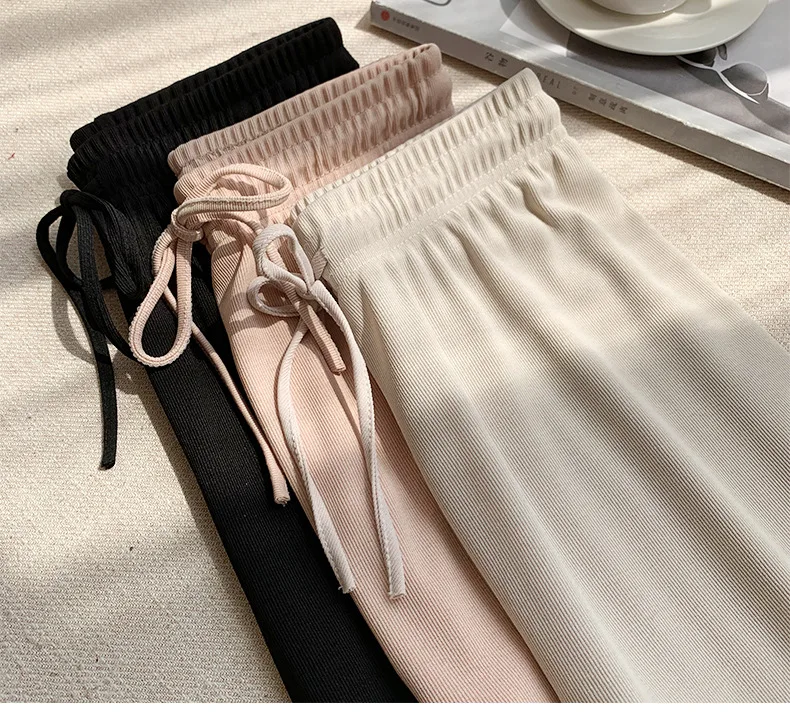 

Soft Comfort Women Pants 2021 New High Waist Casual Summer Slacks Pants Women Ice Silk Ankle-Length Long Trousers Female Slacks