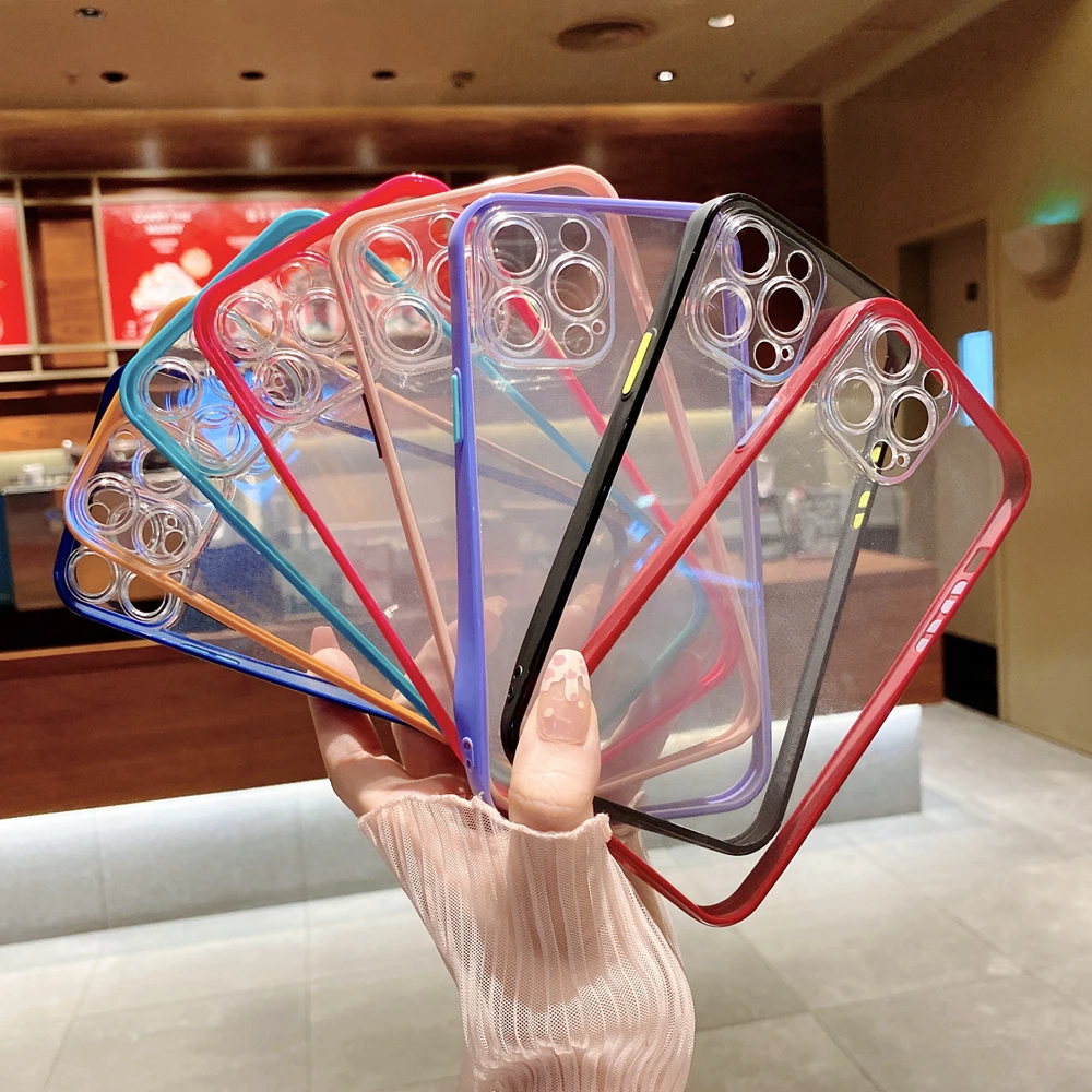 

Fashion Slim Candy Color Bumper Case For iPhone 13 11 12 Pro 13Pro XR X Xs Max 8 7 Plus Transparent Soft Back Protective Cover
