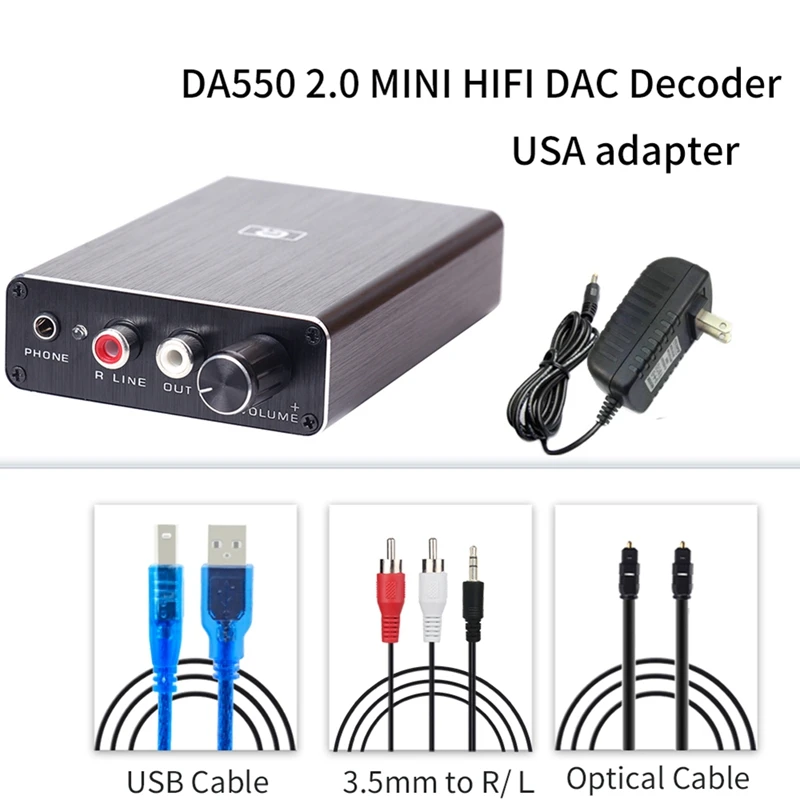 DA550 2.0 HIFI Optical Fiber Coaxial USB DAC Decoder 24BIT/192Khz Headphone Digital Audio Amplifiers |
