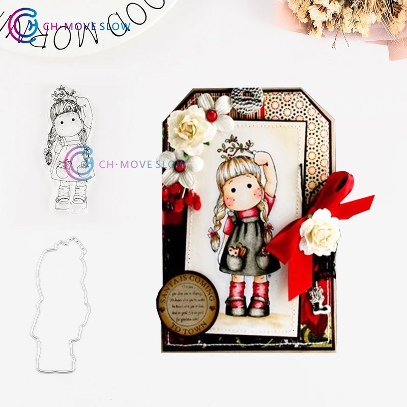 CH девушка с веткой металлические штампы и Сделай Сам Скрапбукинг карточный