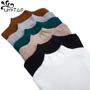 Повседневная зимняя одежда UHYTGF, Женский вязаный свитер, свитер с высоким воротником, пуловеры с длинным рукавом, дикие облегающие теплые женские топы 157