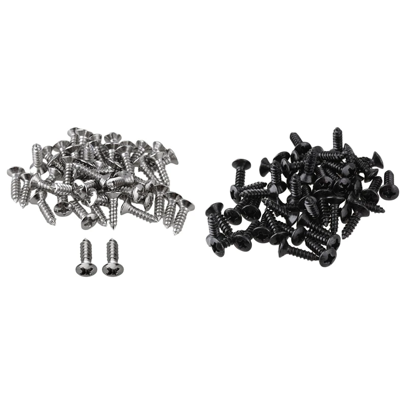 

100 Pcs Guitar Bass Screws Parts For Scratchplates Pickguard, 50 Pcs Silver & 50 Pcs Black