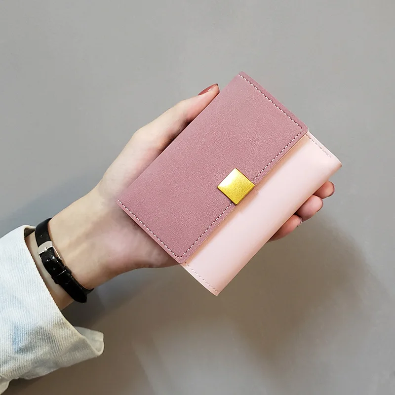 

New Matte Leather women wallets Patchwork small ladies wallet Vintage Short women's purses Trifold Casual Woman coin purse