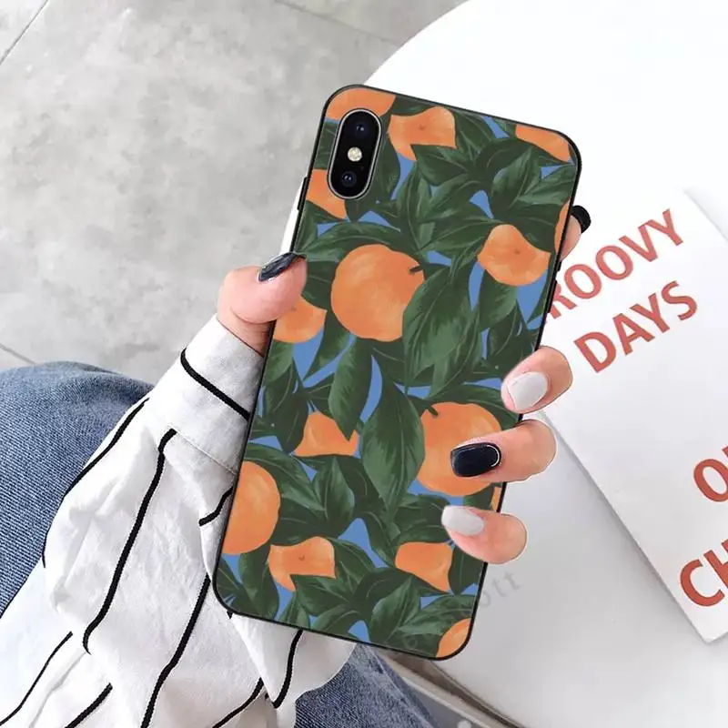 

Summer green lemon leaves peach fruit Phone Case for iPhone 11 12 mini pro XS MAX 8 7 6 6S Plus X 5S SE 2020 XR