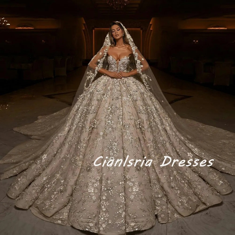 

Dubai Luxury Wedding Dress Plus Size Chapel Train Sweetheart vestido de novia Appliqued Bridal Wedding Gowns vestidos de novia