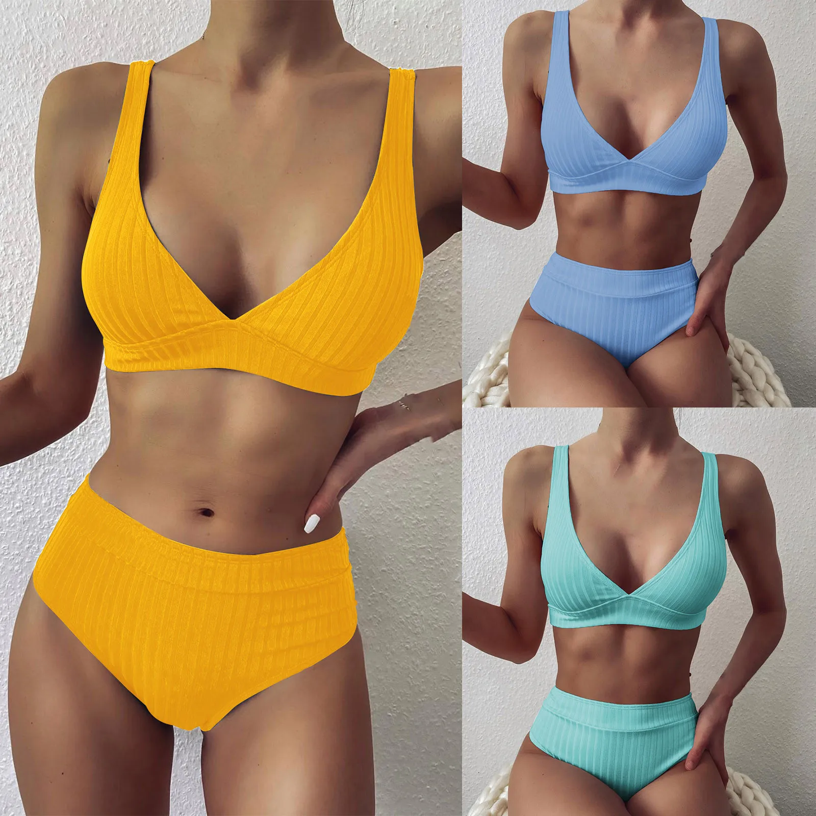 

Sexy Swimsuit Women's Fashion Bikini Set Swimsuit Two Piece Filled Soild Swimwear Beachwear bikinis mujer Women 2020 Bikinis Set