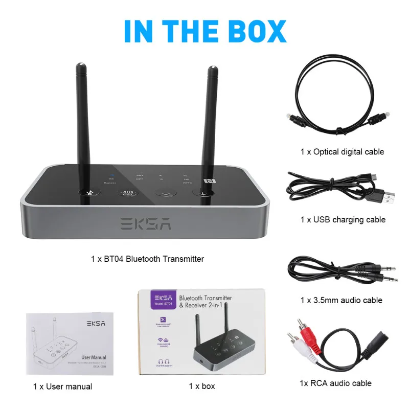 EKSA Bluetooth 5,0 приемник передатчик APTX HD беспроводной аудио адаптер оптический Toslink/3,5 мм AUX/SPDIF для ТВ наушников динамик