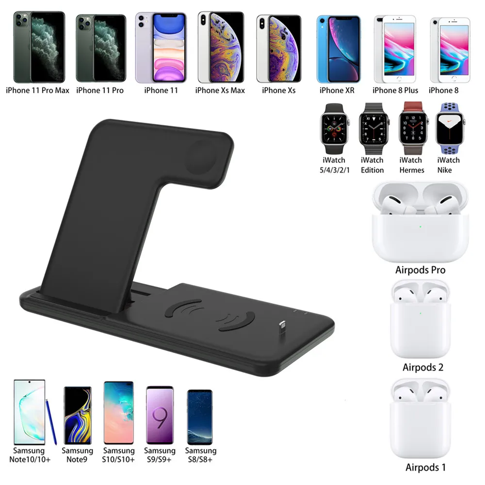 Беспроводное зарядное устройство 4 в 1 15 Вт Qi док-станция для Iphone Micro USB Тип C