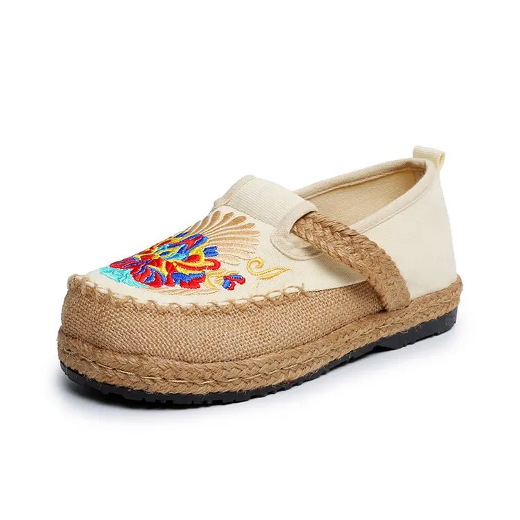 

Shoes Woman 2021 Round Toe Clogs Platform Shallow Mouth Casual Female Sneakers New Summer Creepers Patchwork Fabric Lace-Up Ethn