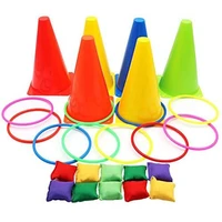 3 in 1 ring game carnival combo set soft traffic cone bean bags with plastic multicolor throwing circle activity rings