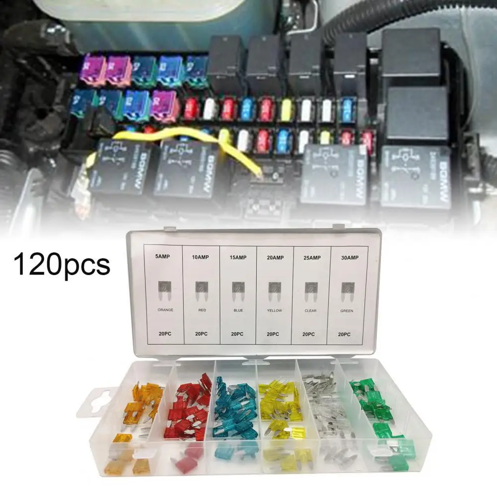 

50% Hot Sales!!!120Pcs Blade Fuse Mini Heat-resistant PVC Universal Car Fuse Set for Car