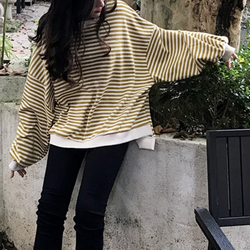 

2020 Spring Autumn Women Harajuku Striped Tshirt Long Sleeve O-Neck T-Shirts Ulzzang Casual Oversized T Shirt Femme Tops S-XL