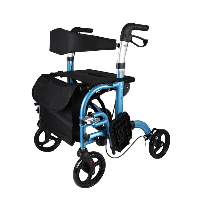 

Lightweight Aluminum Rollator Walker With Brake Elderly Travel Folding Trolley , Four-Wheel Shopping Cart, Scooter, Wheelchair