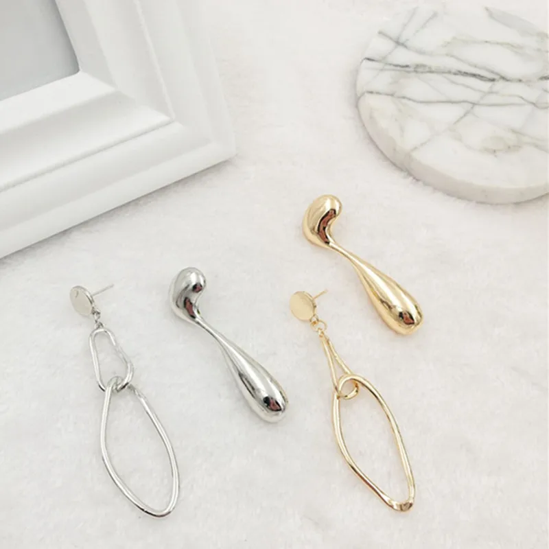 

Korean Gold Silver Color Asymmetry Teardrop Geometric Drop Earrings for Women Rock Punk Dangling Earring Jewelry Pendiente