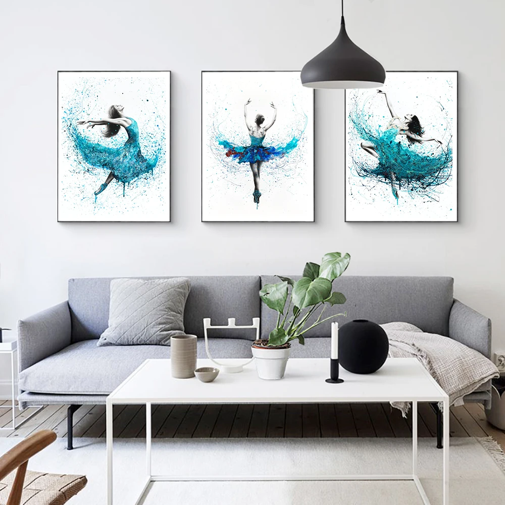 

Turquoise Rain Dancer Canvas Paintings Abstract Art Prints Modern Ballerina Posters Wall Living Room Nordic Home Decor Pictures
