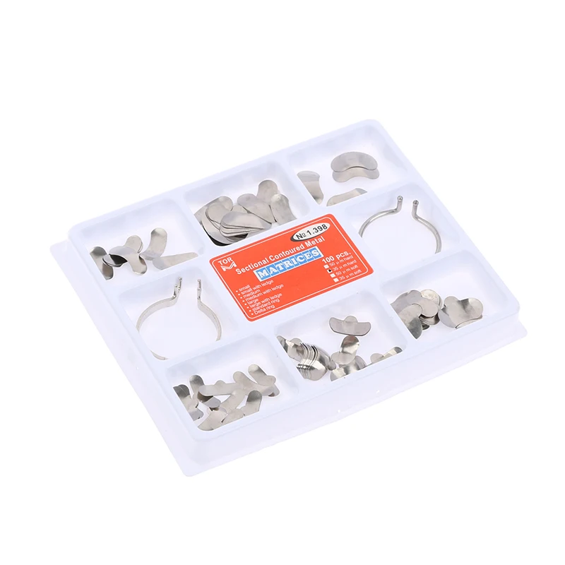

100Pcs 35um Full Kit Dental Matrix Sectional Contoured Matrices + Metal Matrices 2 Rings
