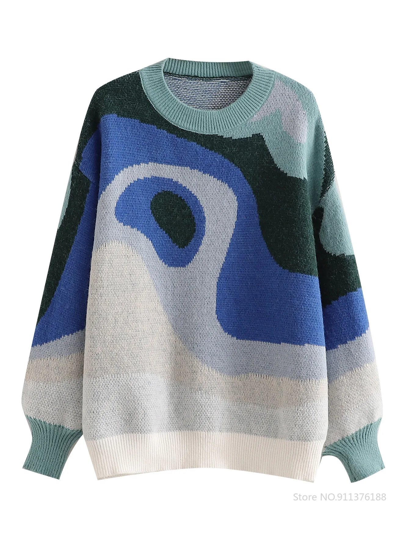 

2021 New Vintage Elegant ZA Trendy Streetwear Autumn New Hit Color Round Collar Loose Thin Long-sleeved Knitted Sweater Woman